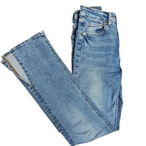 H&M Women Blue High Waisted Straight Leg Side Slit Jeans Size 4 Medium Wash